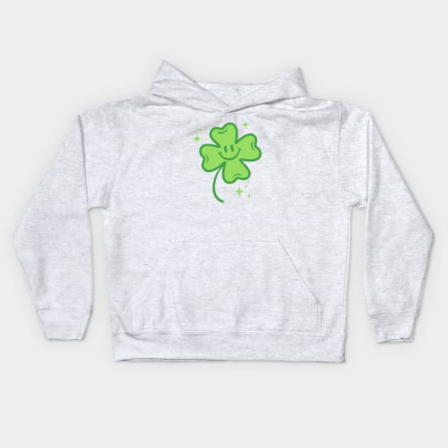 Cute four leaf lucky clover in retro style Kids Hoodie by Sir13